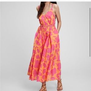 GAP New Tie Waist Maxi Dress - Pink Floral